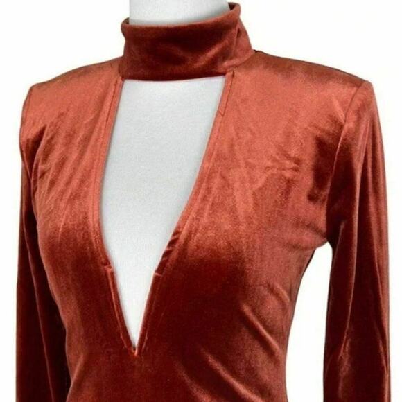 Michael Costello x REVOLVE Yuri Midi Dress Women's XXS Long Sleeve Velvet Rust - Picture 7 of 12